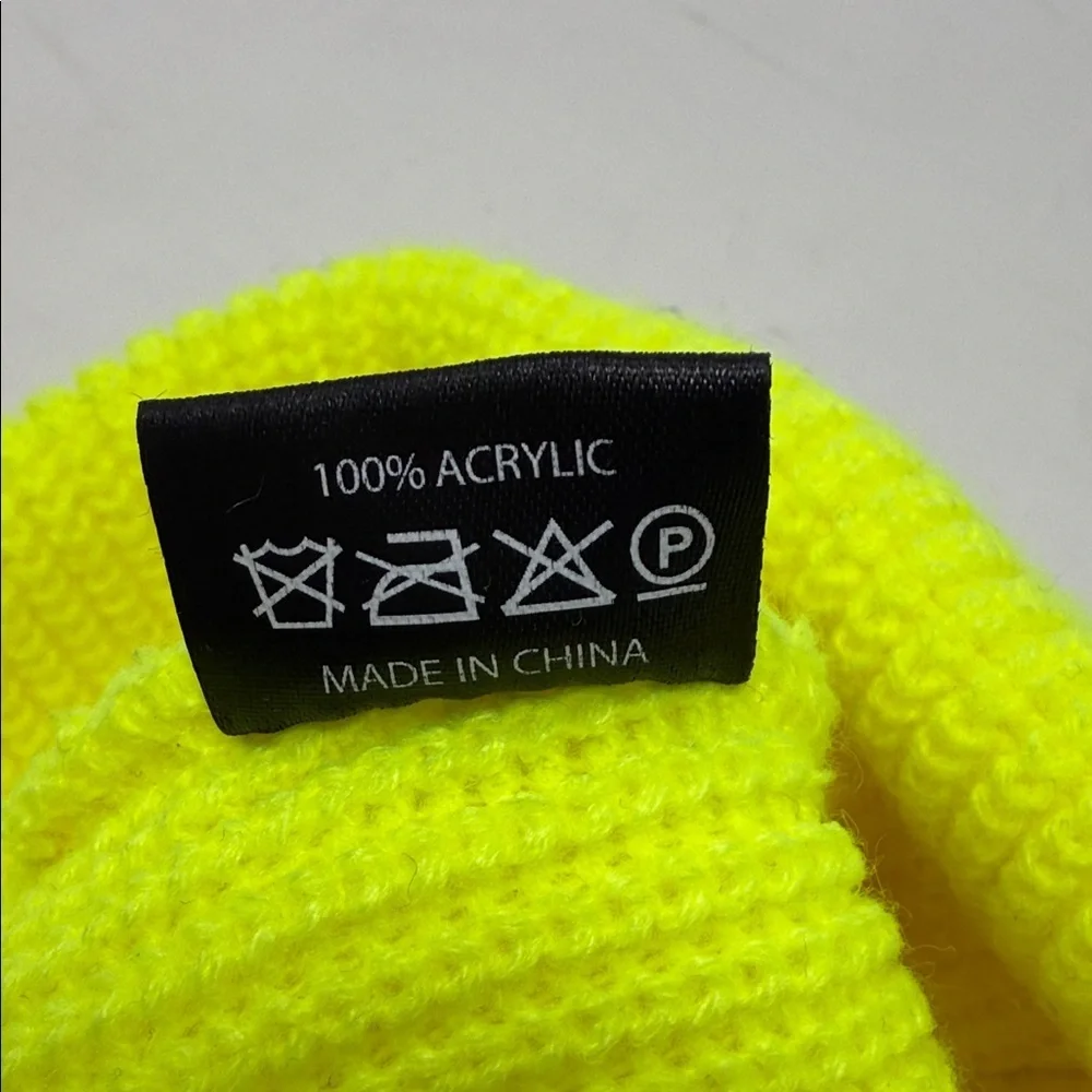Kids Neon Yellow Knit Beanie - Lightweight Winter Hat